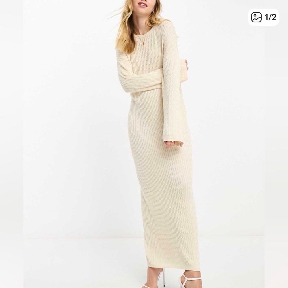 Vero Moda Cream Long Sleeve Maxi Dress